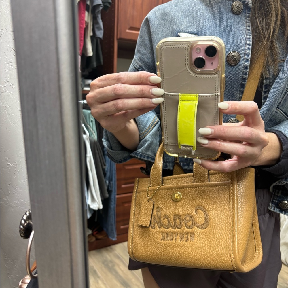 Coach Pebbled Leather Tote in Honey Brown with Gold Hardware